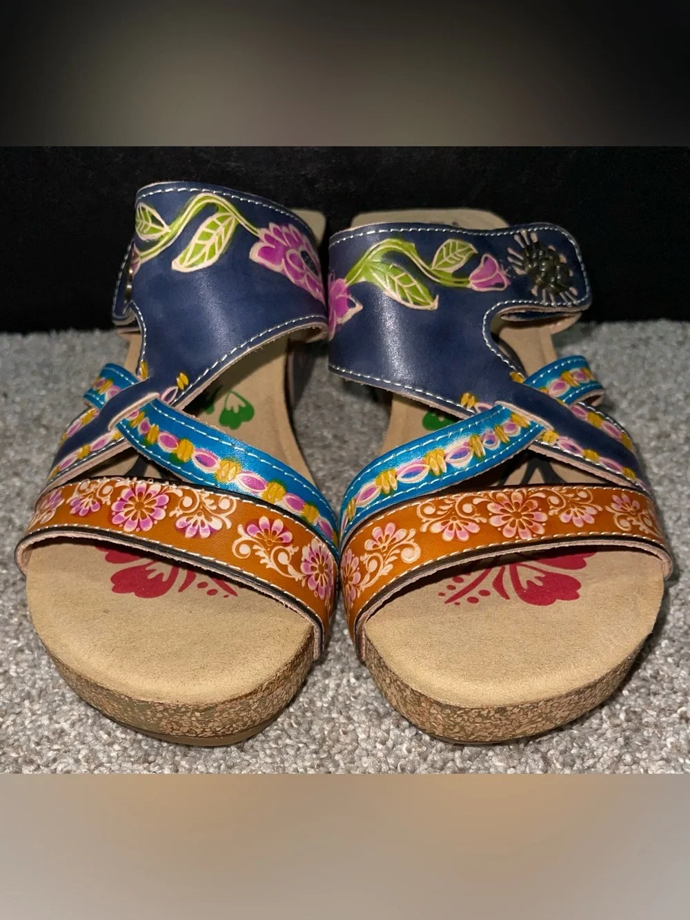 L’Artiste by Spring step Women’s 40 9 colorful leather sandal cork wedge heel